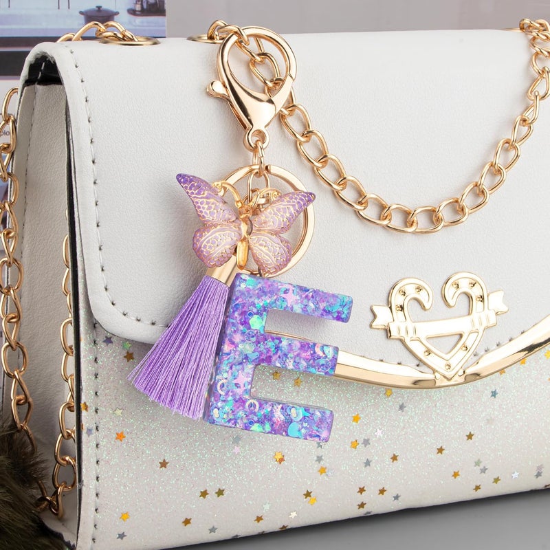 Suweibuke Colourful Cute Initial Letter Keychains for Women Girls with Tassel Butterfly, Charm for Purse Handbags Backpacks - Image 3